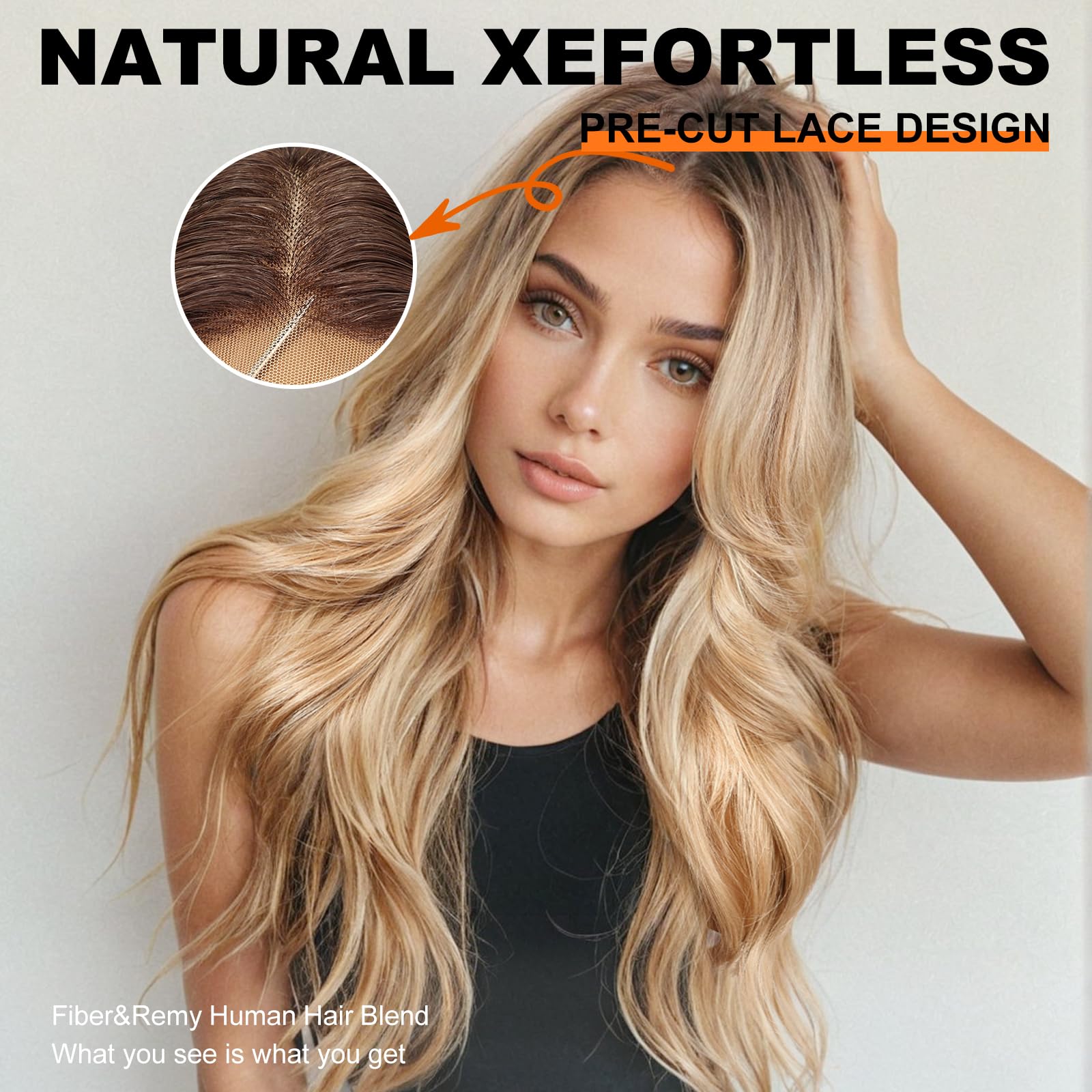 KOME Dirty Blonde Synthetic Lace Front Wig,13x4 Glueless Wigs Body Wave Wig,Put On Go Shaggy Wolf Haircuts Wigs for Women,Pre-Plucked Hairline Wigs for Party Dality Use 26IN