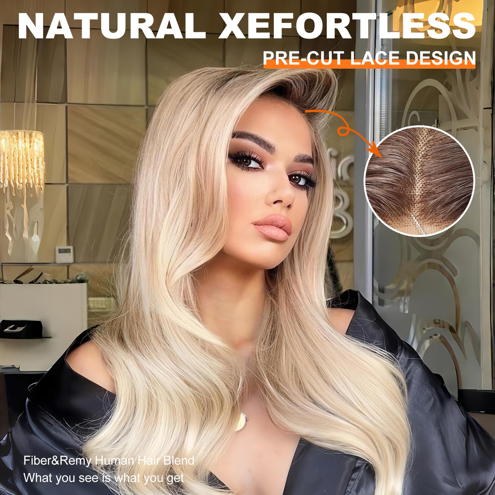 KOME Ombre Blonde Synthetic Lace Front Wig,13x4 Glueless Wigs Body Wave Wig,Put On Go Shaggy Wolf Haircuts Wigs for Women,Pre-Plucked Hairline Wigs for Party Dality Use 26IN