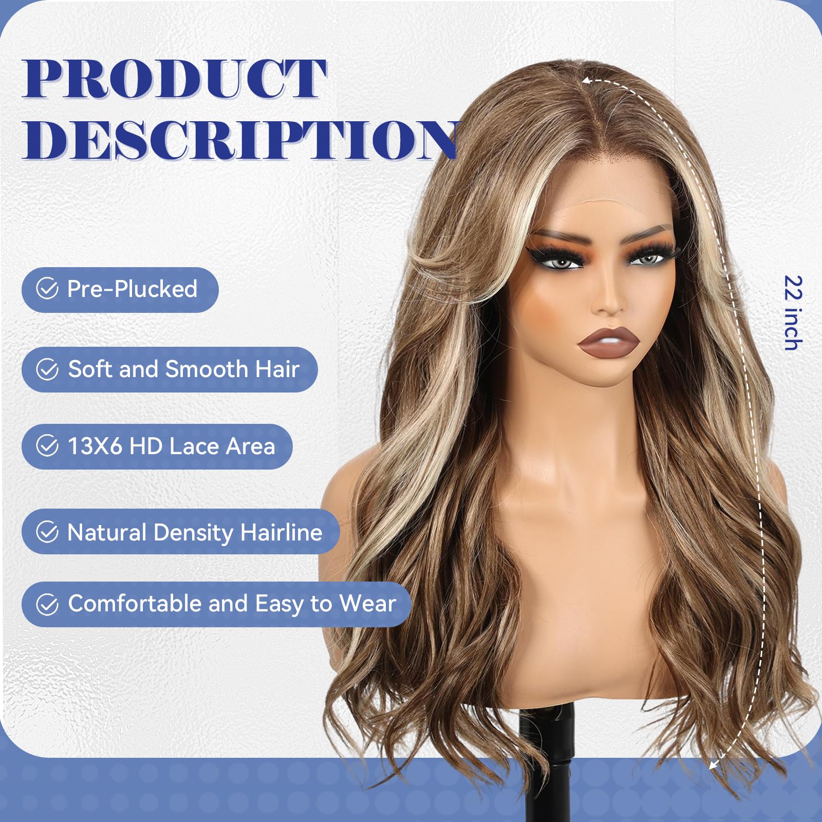 KOME Brown Highlight Synthetic Lace Front Wig,13×6 Curly Ginger Glueless Wigs for Women Daily Use 22IN（#TT6/116）