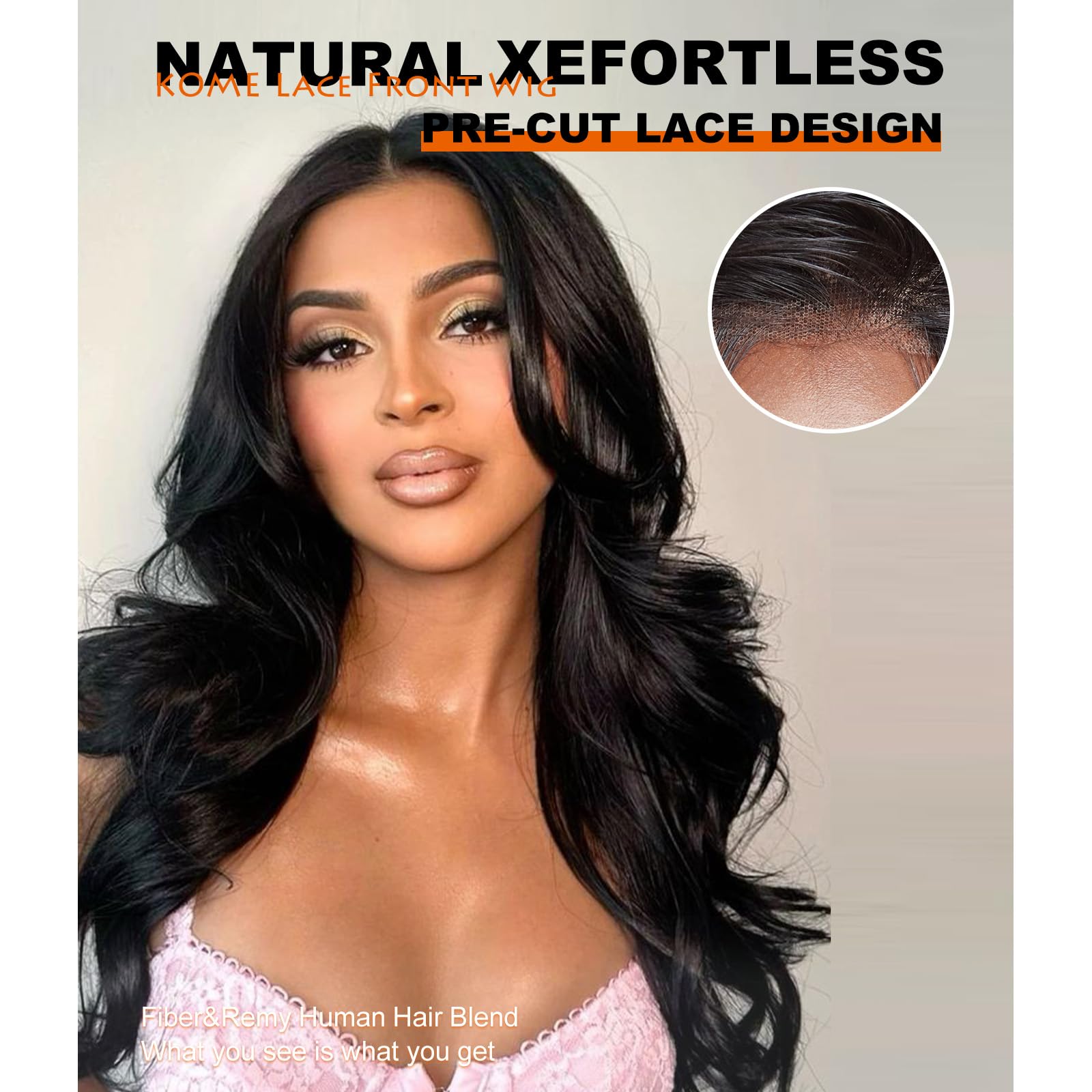 KOME Black Synthetic Lace Front Wig,13×4 HD Lace Body Wave Wig,Put On Go Glueless Wigs,Shaggy Wolf Haircuts Pre Plucked Layered Wig for Women Daily Use Hair Wig 26IN