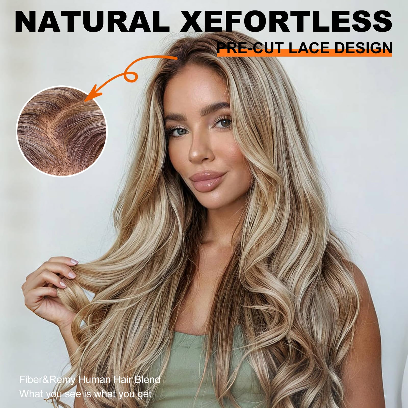 KOME Ash Brown Highlight Synthetic Lace Front Wig,13×6 Body Wave Pre Plucked HD Lace Glueless Wig for Women,Daily Use Hair Wig 28IN