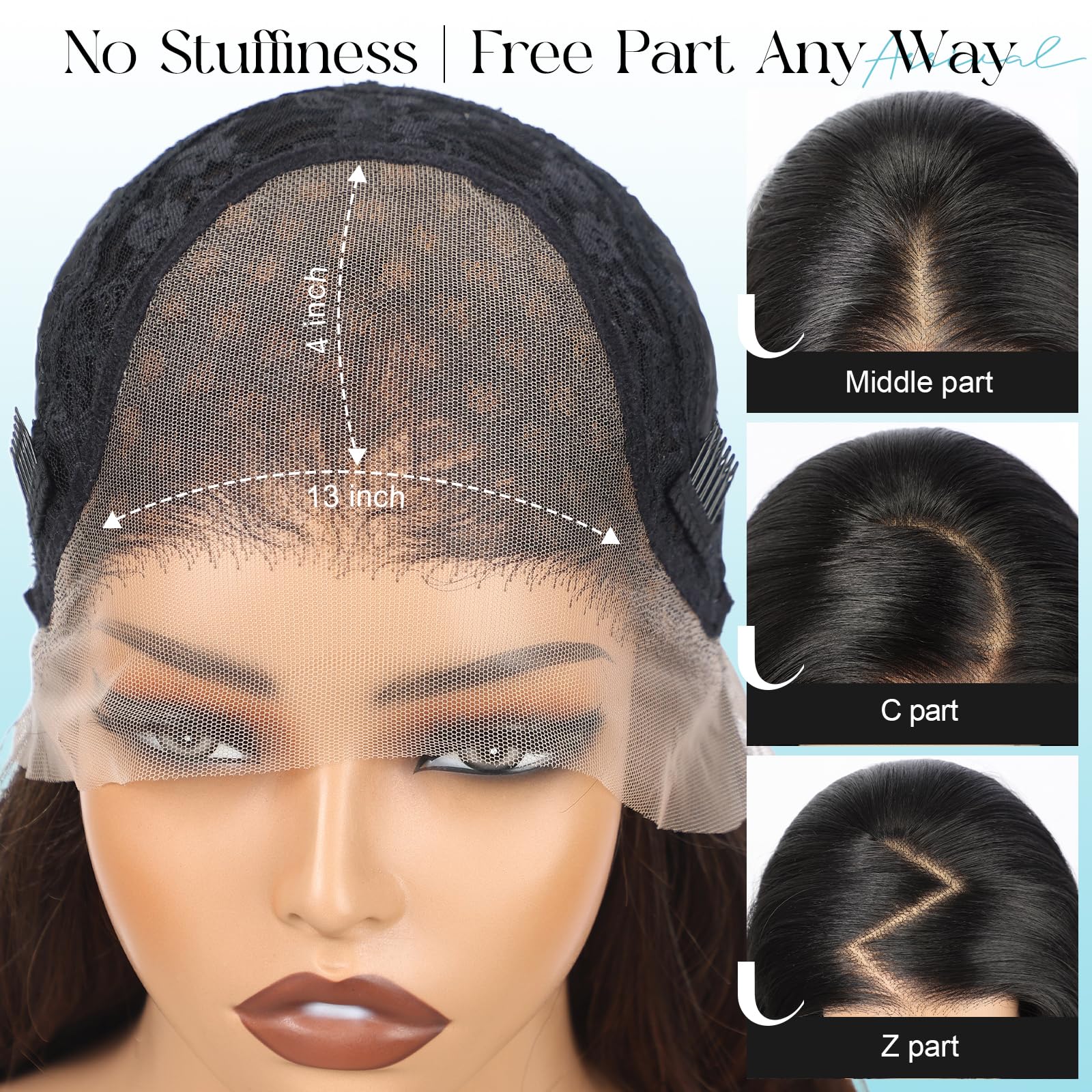 KOME Black Synthetic Lace Front Wig,13×4 Body Wave HD Glueless Wigs for Women Natural Daily Use 26IN