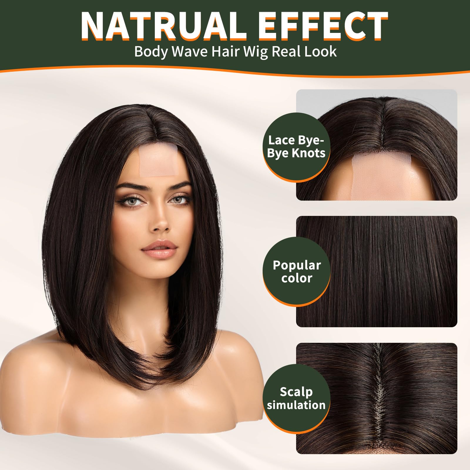 KOME FTL007-2 Brown Short Bob Wigs,Brown mixed Straight Shoulder Length Wigs for Women,Middle Part Heat Resistant Fibre Synthetic Wig Daily Use