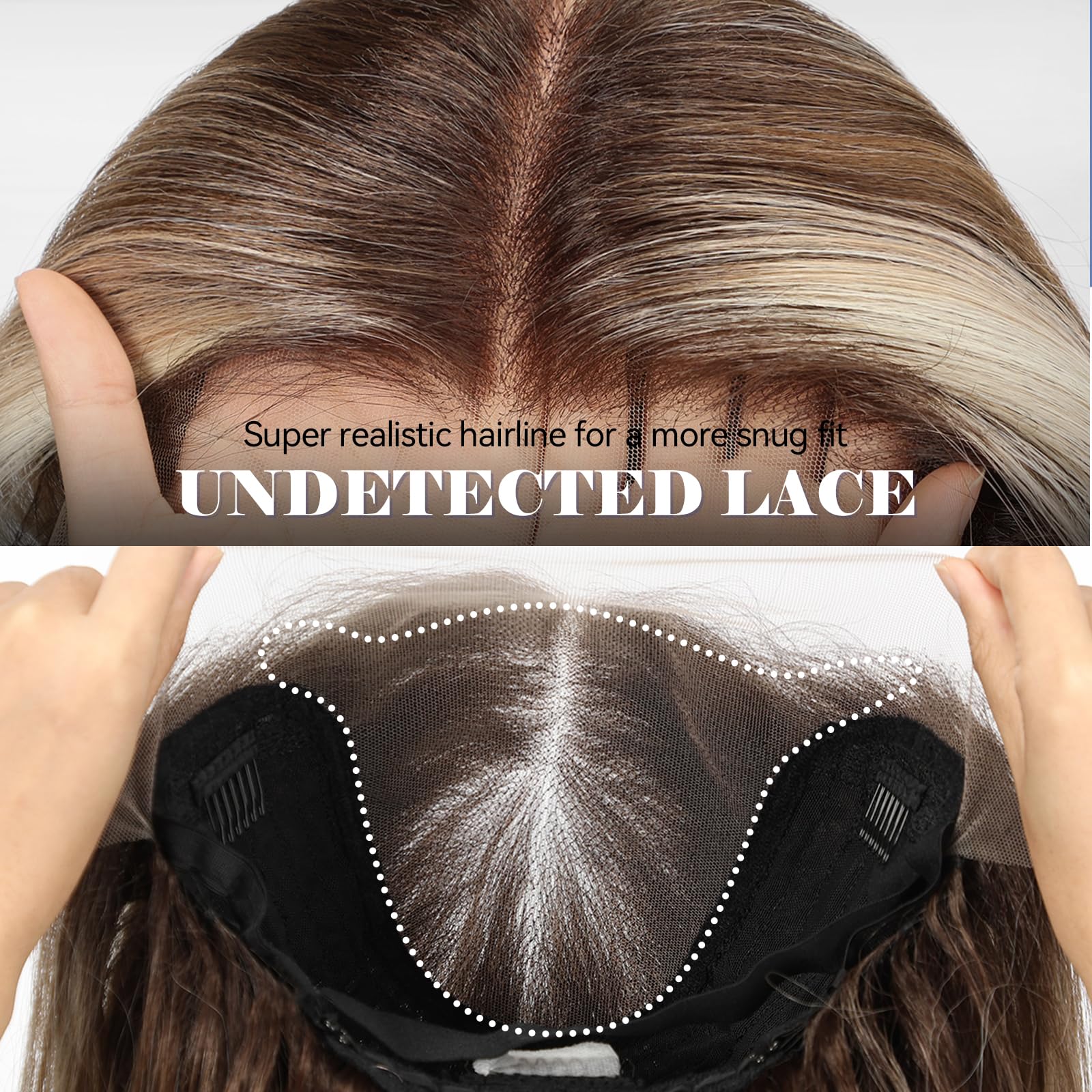 KOME Brown Highlight Synthetic Lace Front Wig,13×6 Curly Ginger Glueless Wigs for Women Daily Use 22IN（#TT6/116）