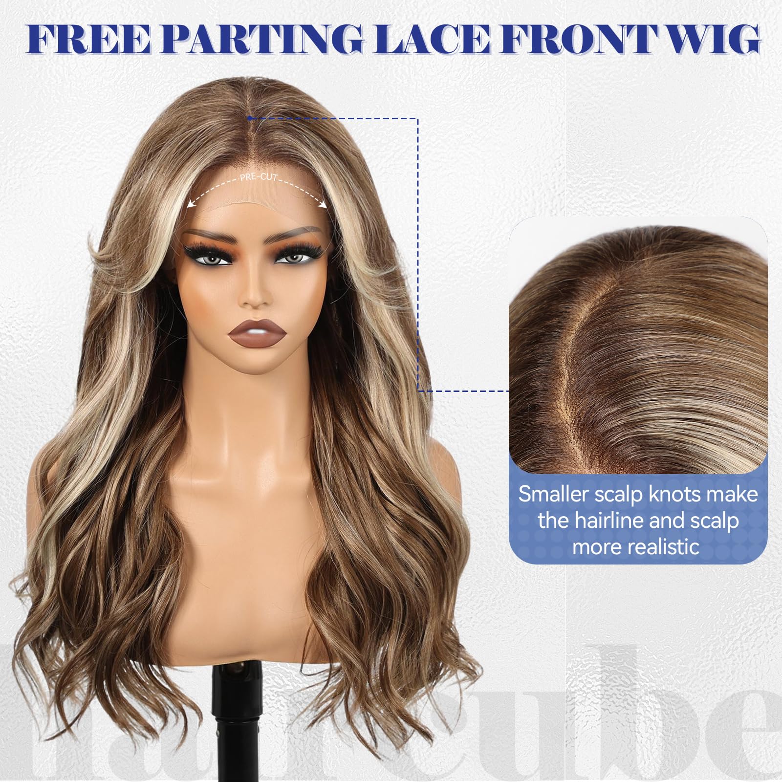 KOME Brown Highlight Synthetic Lace Front Wig,13×6 Curly Ginger Glueless Wigs for Women Daily Use 22IN（#TT6/116）