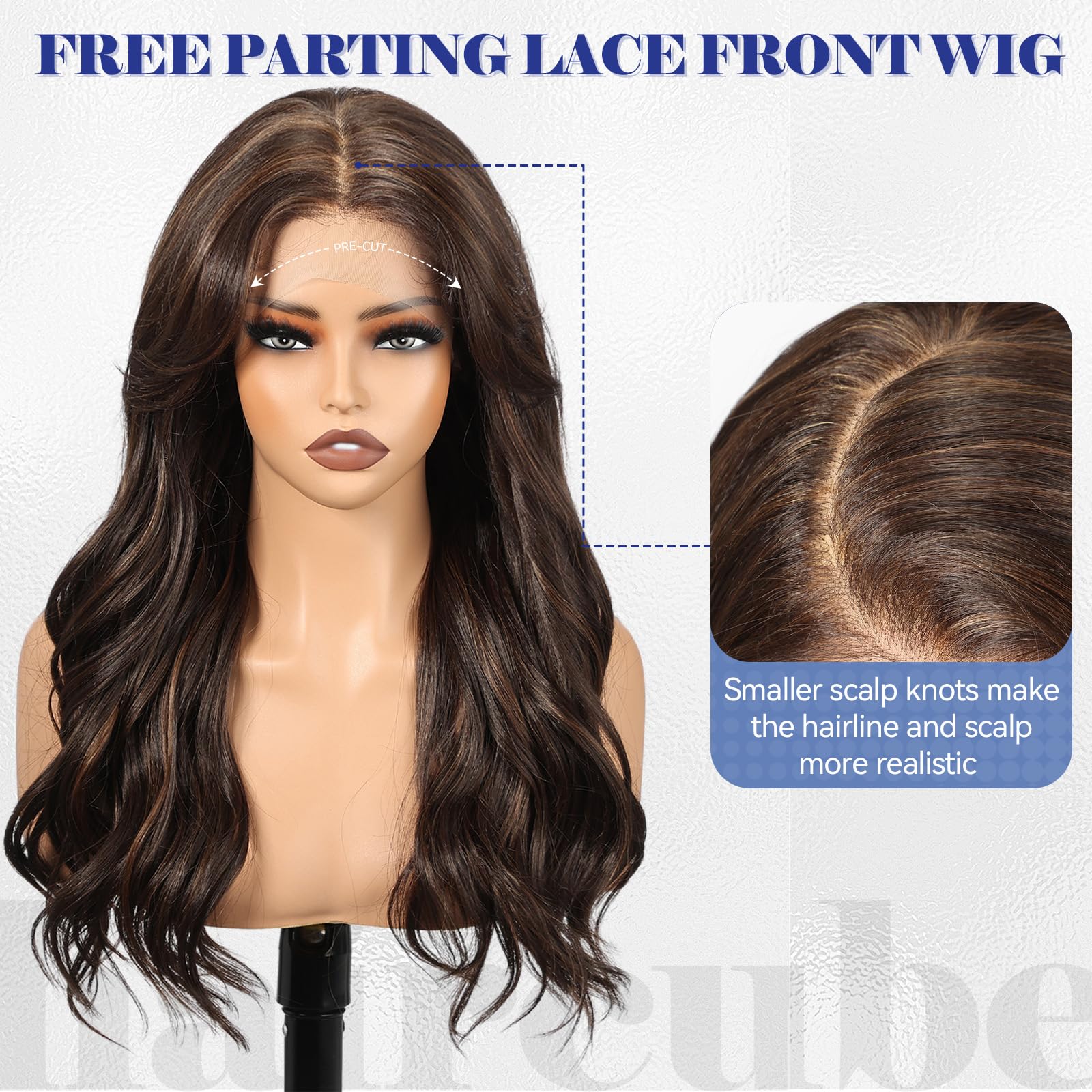 KOME Dark Brown Synthetic Lace Front Wig,13×6 Curly Ginger Glueless Wigs for Women Daily Use 22IN（#FS4/30）