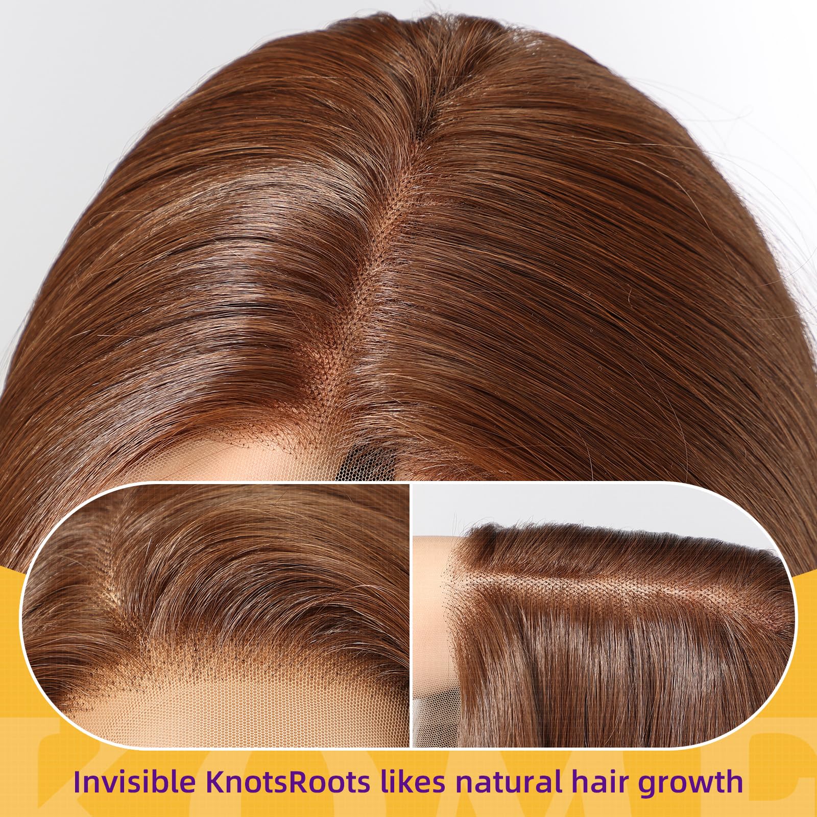 KOME Brown Synthetic Lace Front Wig,13X6 Long Straight Layered Glueless Wigs for Women Daily Use 22IN