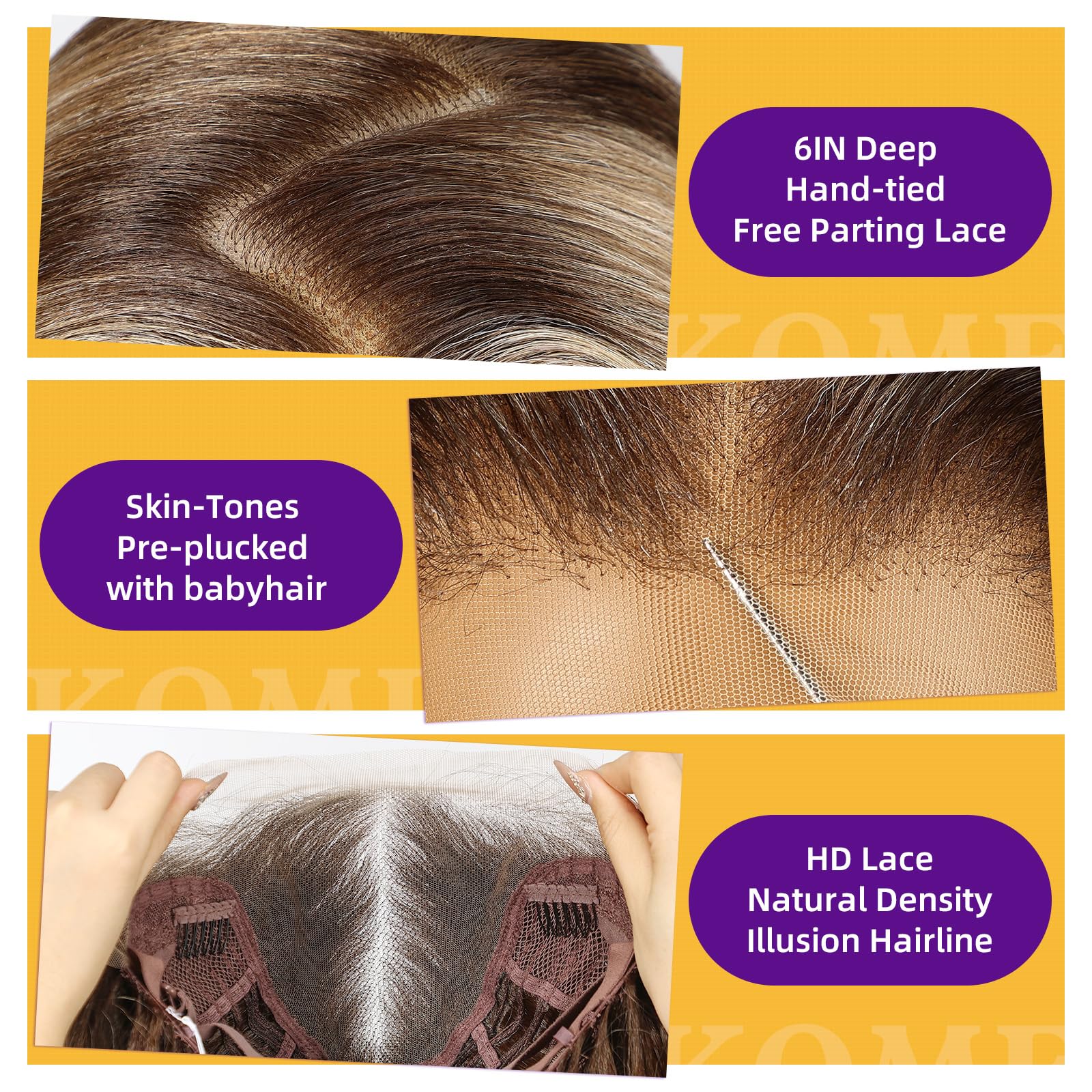 KOME Dirty Blonde Synthetic Lace Front Wig,13×6 Curly Glueless Wigs for Women Daily Use 26IN