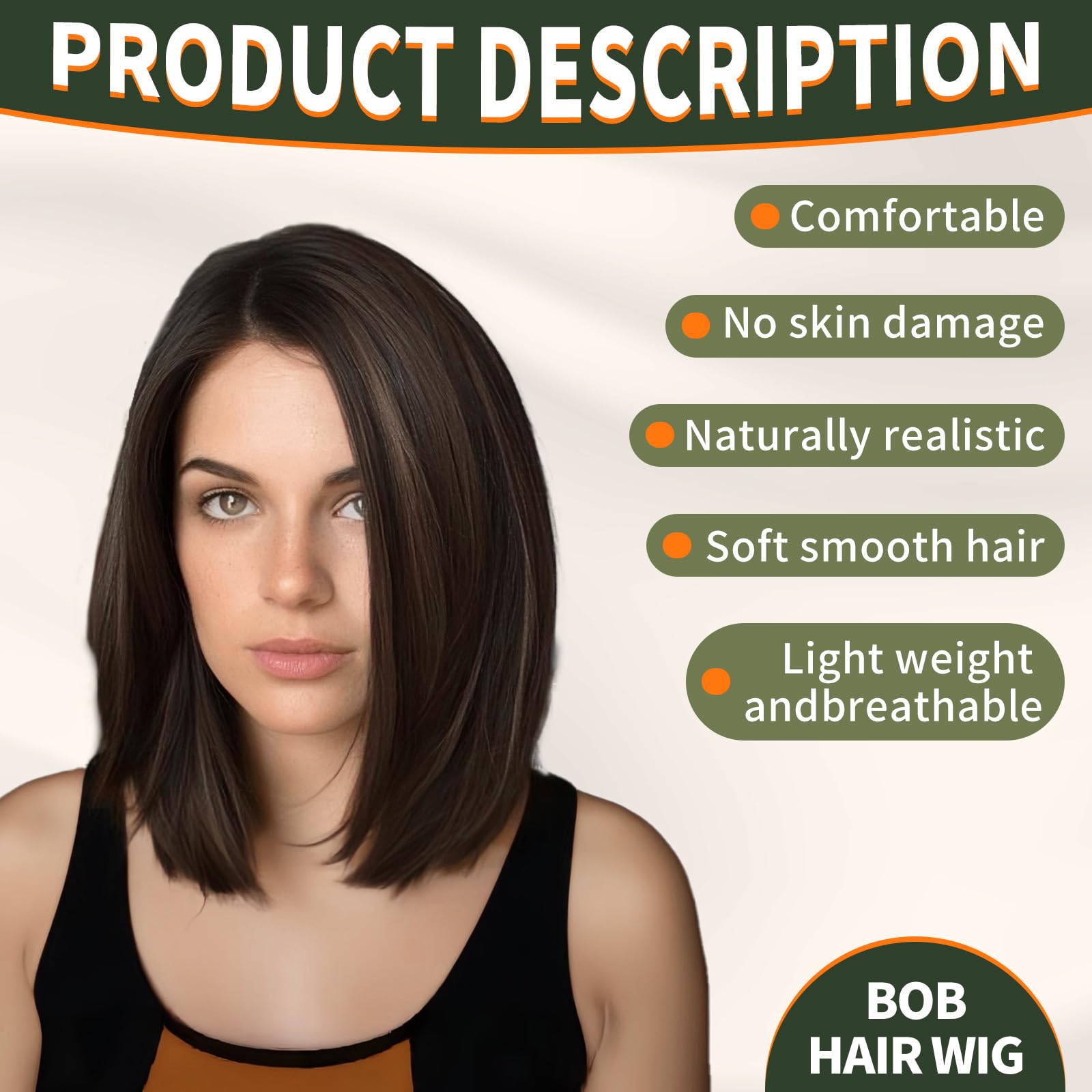 KOME FTL007-2 Brown Short Bob Wigs,Brown mixed Straight Shoulder Length Wigs for Women,Middle Part Heat Resistant Fibre Synthetic Wig Daily Use