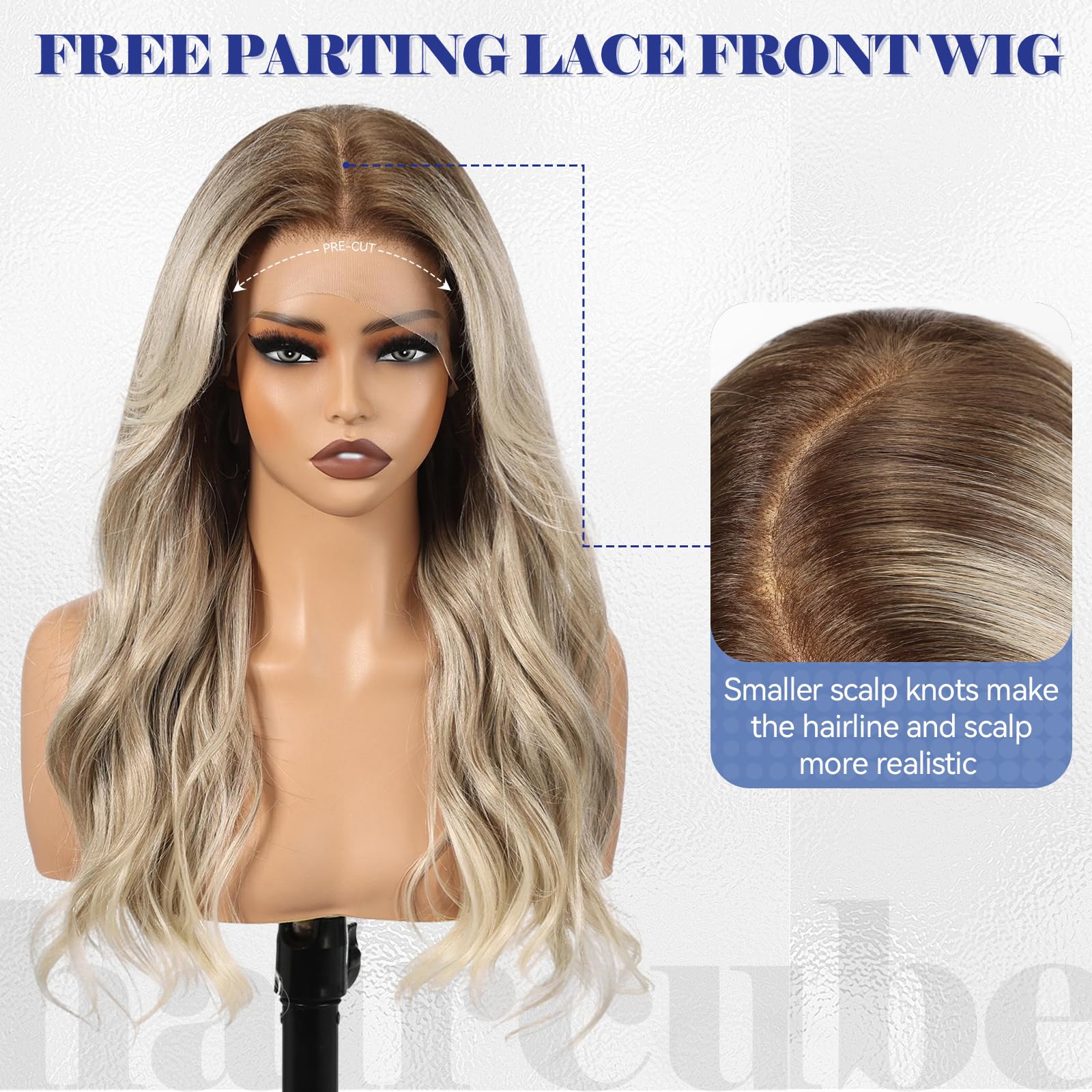 KOME Ombre Blonde Synthetic Lace Front Wig,13×6 Curly Ginger Glueless Wigs for Women Daily Use 22IN（#TT9/603T）