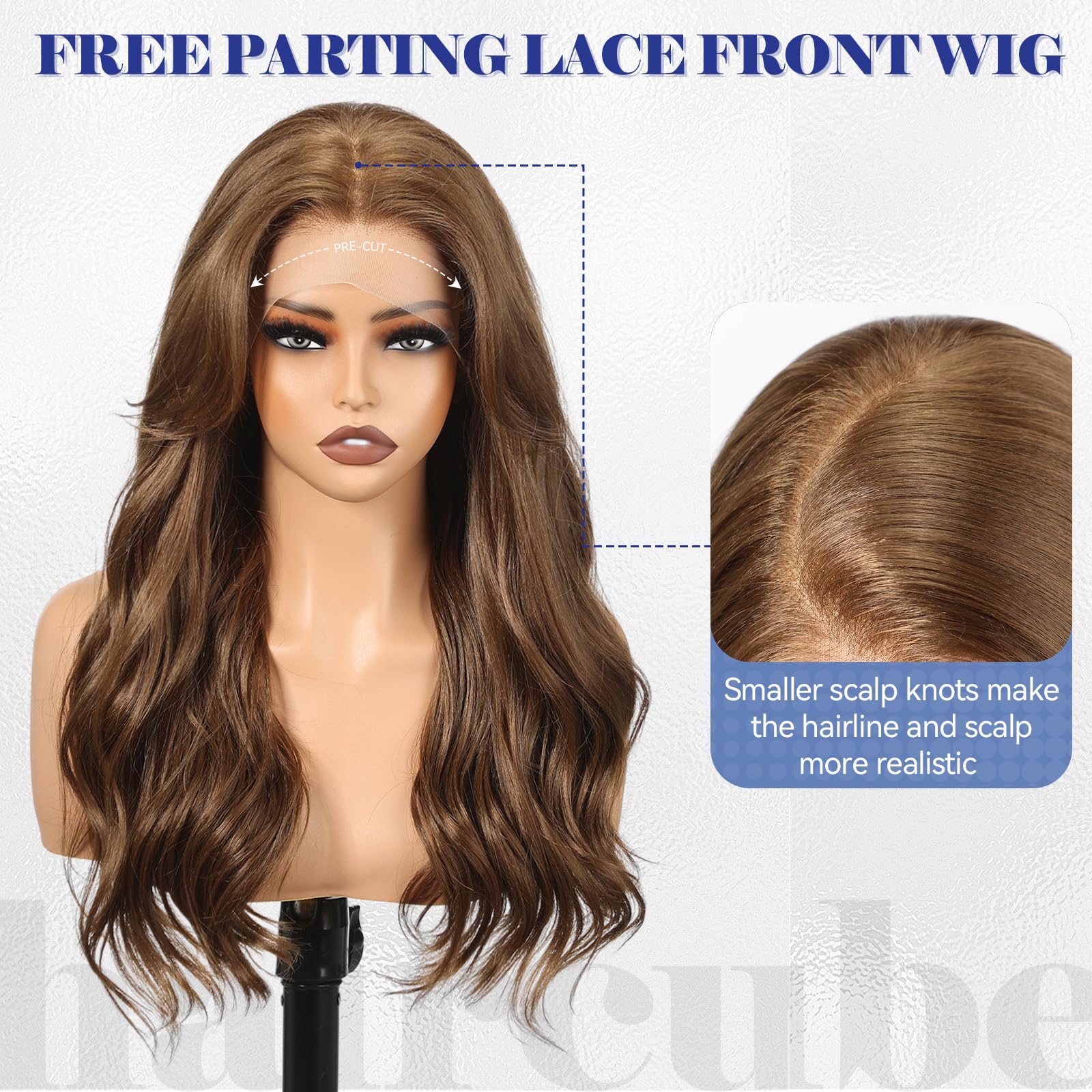 KOME Brown Synthetic Lace Front Wig,13×6 Curly Ginger Glueless Wigs for Women Daily Use 22IN（#912）