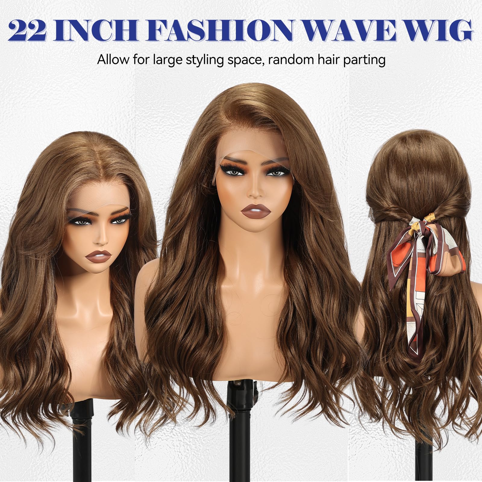 KOME Brown Synthetic Lace Front Wig,13×6 Curly Ginger Glueless Wigs for Women Daily Use 22IN（#912）