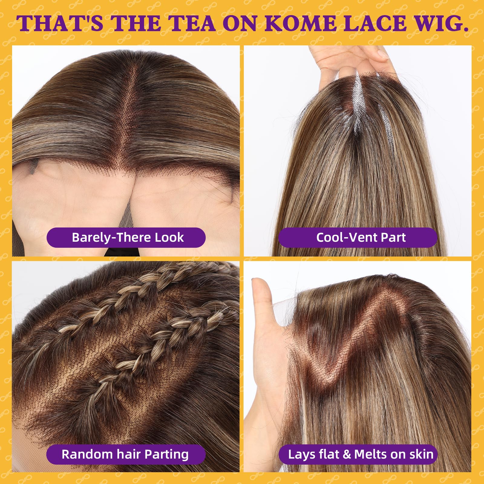 KOME Brown Highlight Synthetic Lace Front Wig, 13X6 HD Long Straight Layered Glueless Wigs for Women Daily Use 26IN （TT6/116 ）