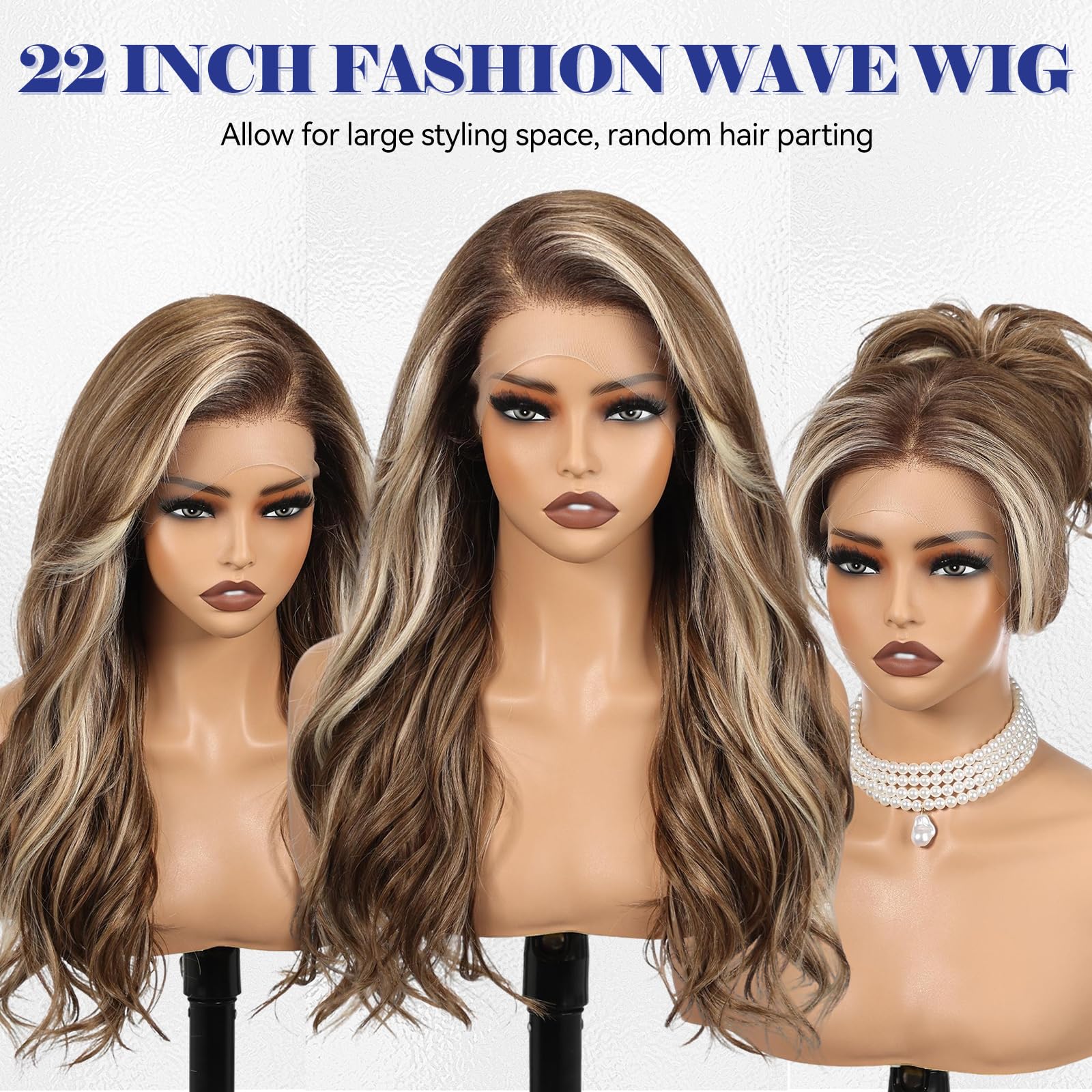 KOME Brown Highlight Synthetic Lace Front Wig,13×6 Curly Ginger Glueless Wigs for Women Daily Use 22IN（#TT6/116）