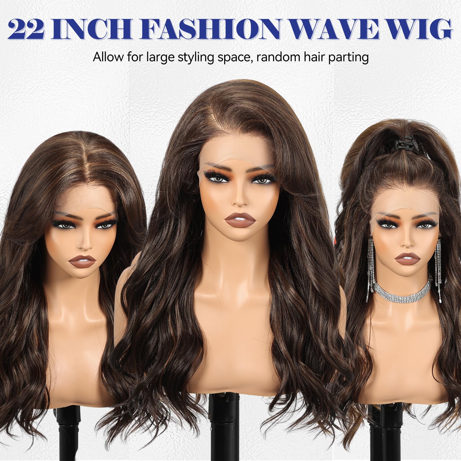 KOME Dark Brown Synthetic Lace Front Wig,13×6 Curly Ginger Glueless Wigs for Women Daily Use 22IN（#FS4/30）