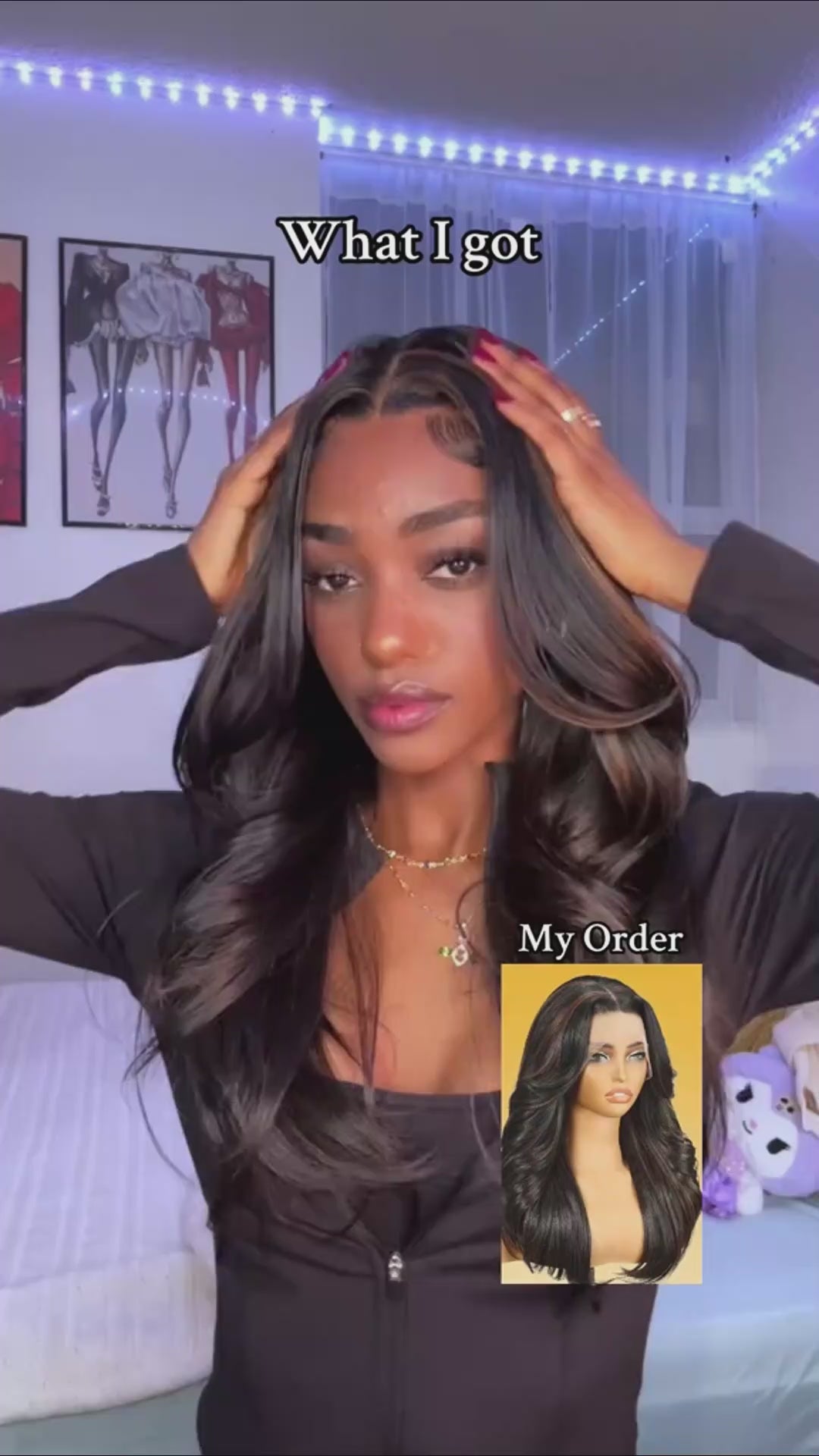 KOME Black Brown Highlight Synthetic Lace Front Wig,13X6 HD Lace Wigs,Straight Curly Glueless Transparent Lace Frontal Wigs Pre Plucked Wig for Women Daily Use Hair Wig 20IN（1B/30）